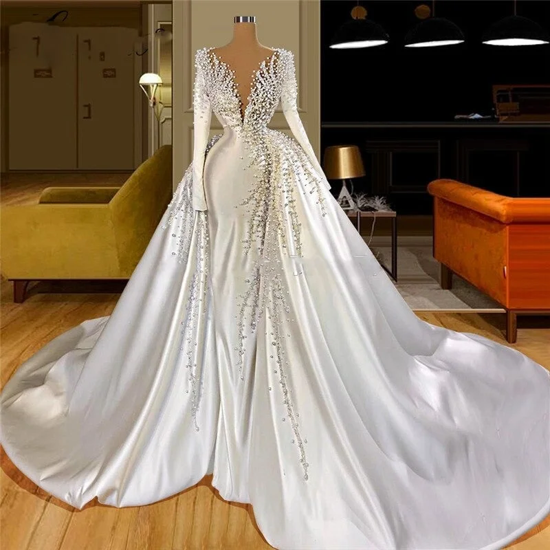 Today’s Deal Women's V-Neck Wedding Dress With Pearls