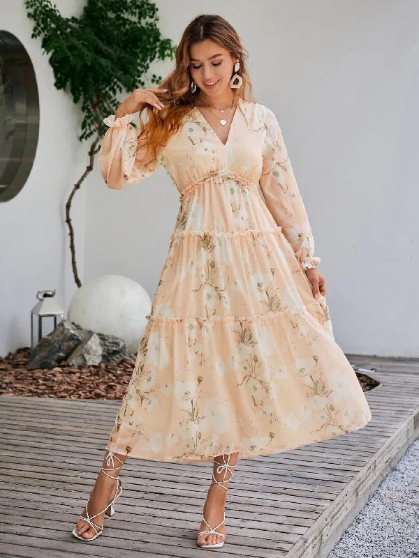 The Best Prices Women's V-Neck A-Line Ruffle Dress