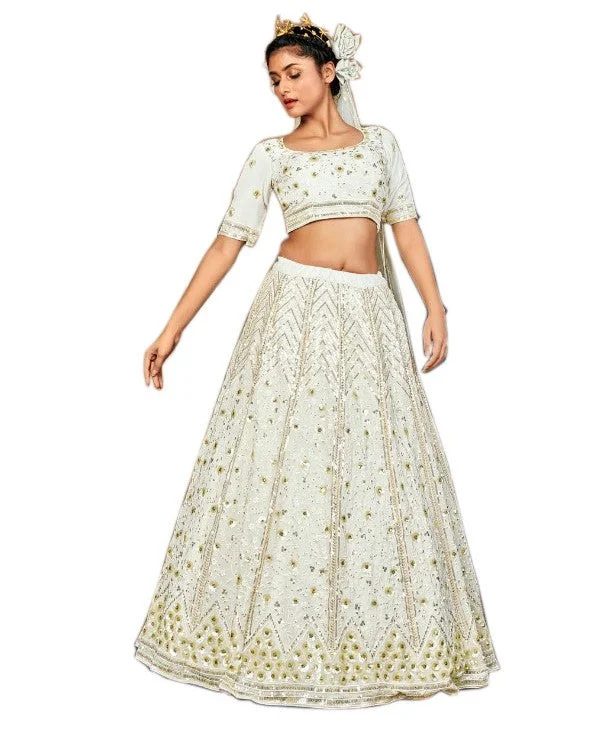 Discount Mania Angelic White and Gold Embroidered Lehenga- SNT11005