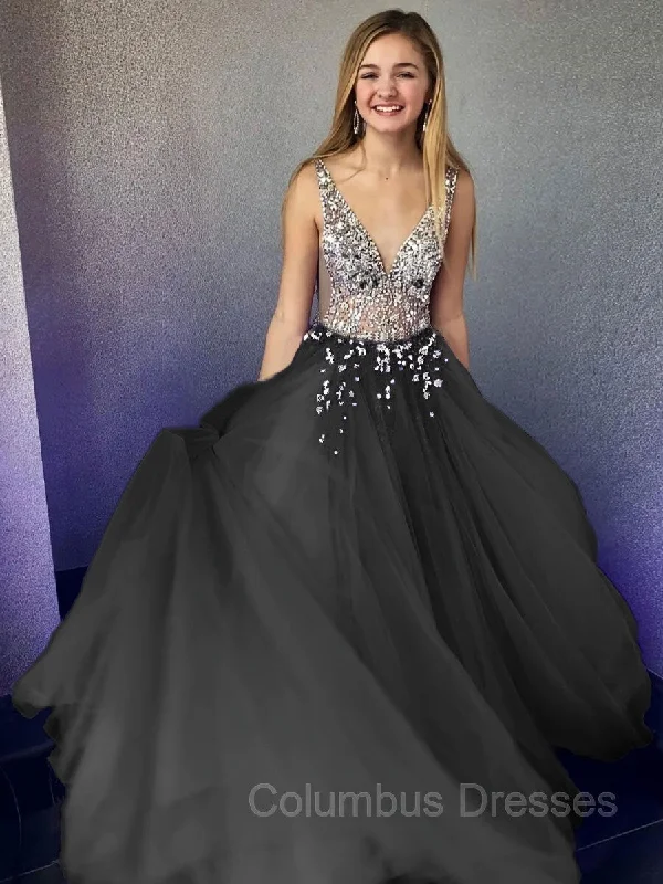 Big Discounts A-Line/Princess V-neck Floor-Length Tulle Evening Dresses With Beading Big Discounts A-Line/Princess V-neck Floor-Length Tulle Evening Dresses With Beading
