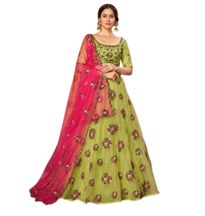 Buy More, Save More Vibrant Lime and Fuchsia embroidered Lehenga- SNT11004