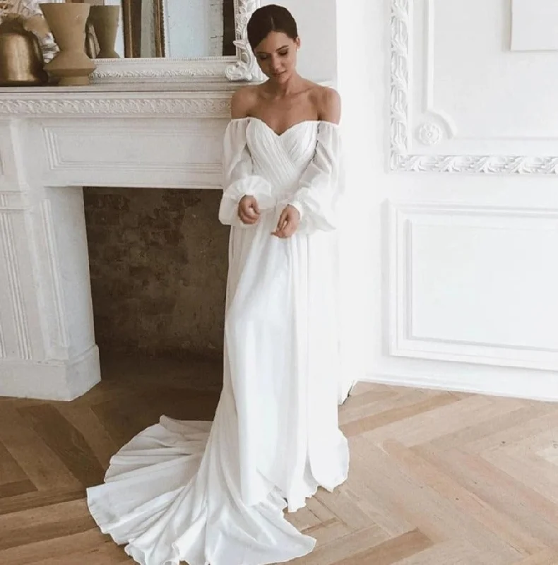 Online Only Women's Off Shoulder Chiffon Beach Wedding Dress
