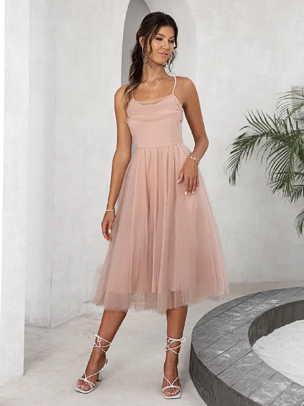 Shop and Save Women's Summer Lace Up Pink Dress