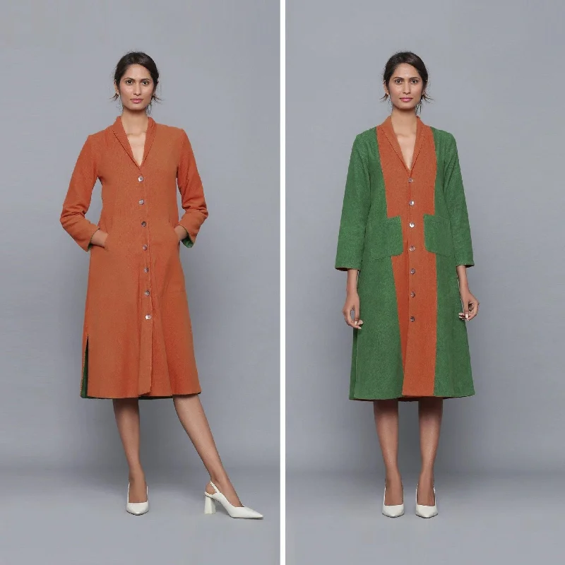 Don't Wait Reversible Warm Cotton Corduroy Knee Length Jacket Dress