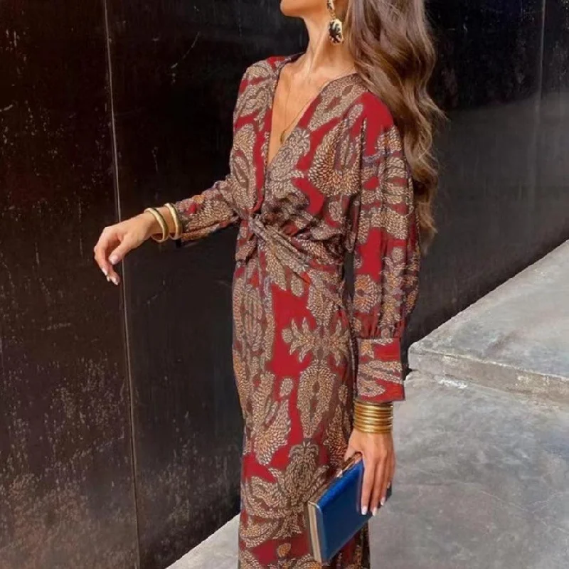 New Markdowns Summer Nine-quarter Sleeve V-neck Painted Dress
