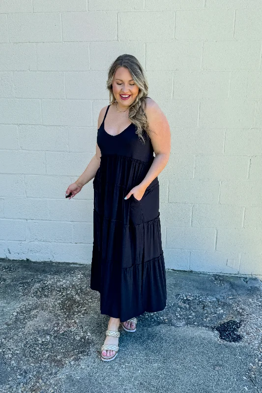 Instant Savings Olivia Tiered Maxi Dress, Black