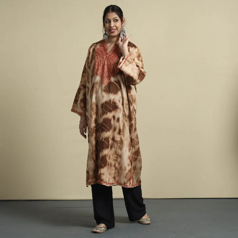 Super Sale Brown - Shibori Tie-Dye Aari Embroidery Kashmiri Wool Pheran