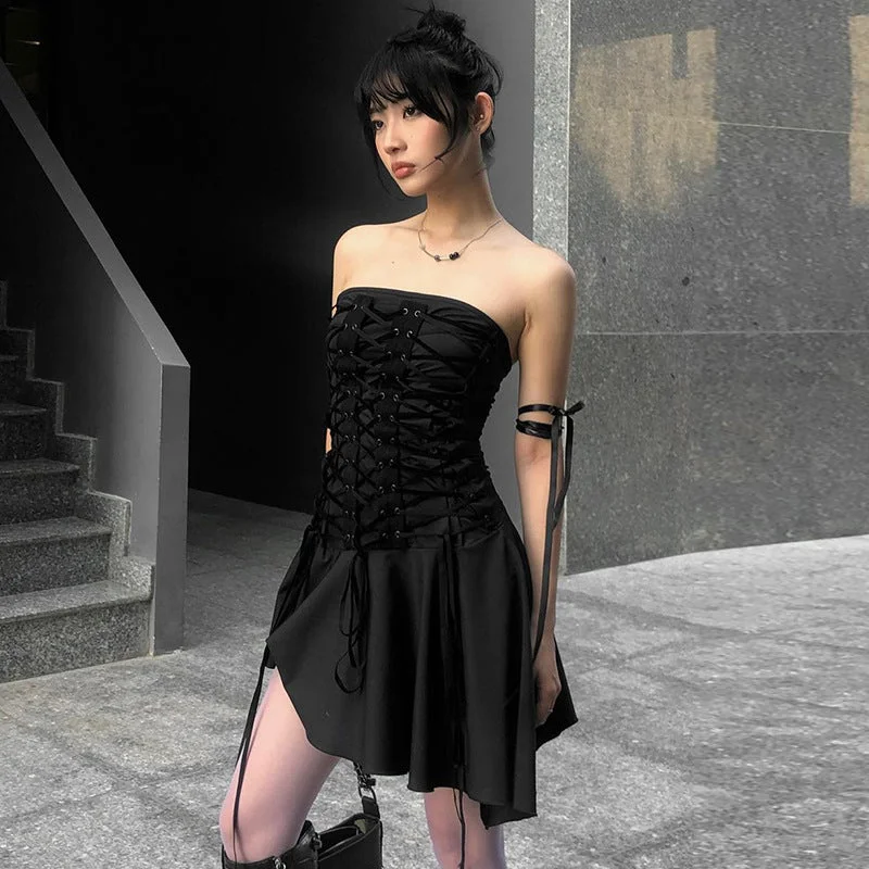 Deal Mania Dark Corset Strings Slim Dress