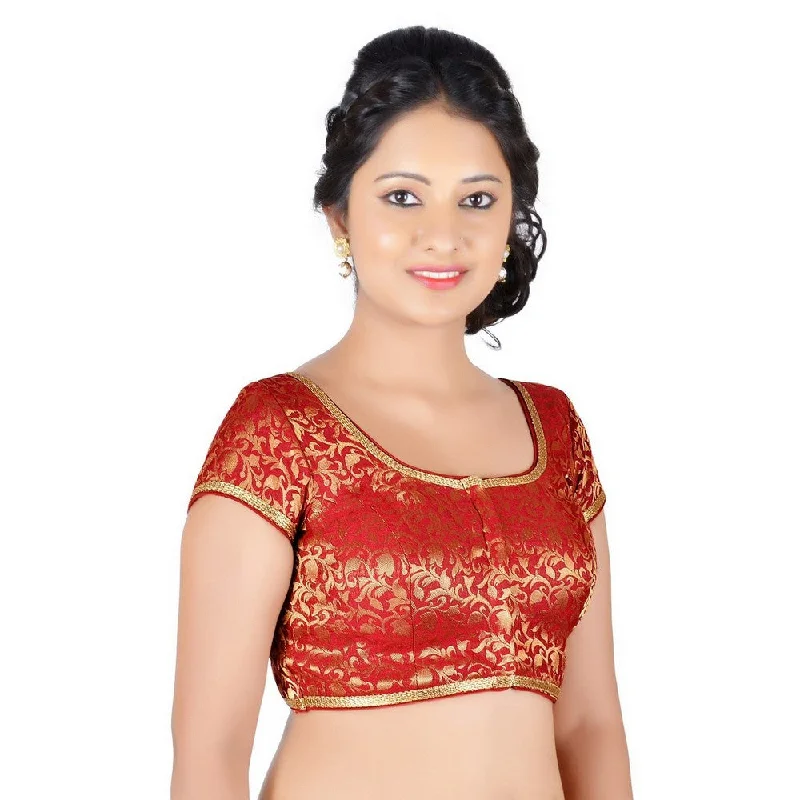 Warehouse Sale Designer Indian Traditional Maroon Brocade Silk Padded Cap Sleeves Saree Blouse Choli (Co-86B) Warehouse Sale Designer Indian Traditional Maroon Brocade Silk Padded Cap Sleeves Saree Blouse Choli (Co-86B)