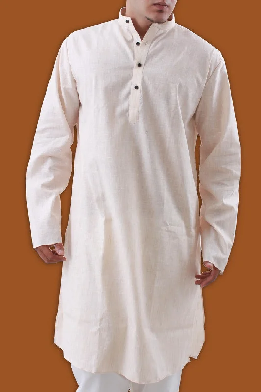 Blowout Deals Comfortable Light Weight Solid Beige Cotton Kurta Pajama Set - BL4107SNT