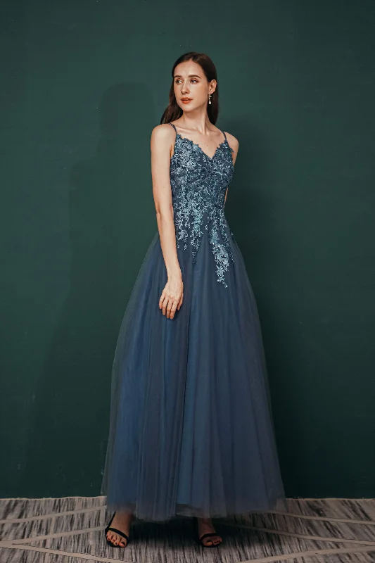 Take Advantage Dusty Blue Tulle A-line Low back Spaghetti strap Corset Prom Dresses outfit Take Advantage Dusty Blue Tulle A-line Low back Spaghetti strap Corset Prom Dresses outfit