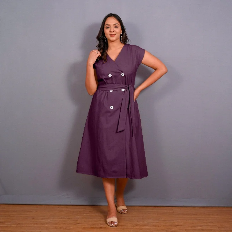 Final Markdown Wine Warm Cotton Flannel Button-Down A-Line Midi Dress