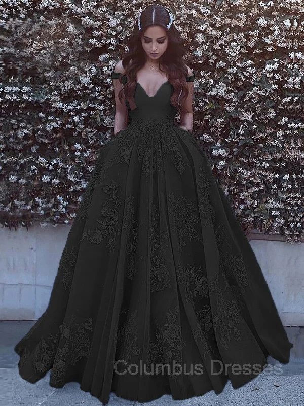 Huge Savings Ball Gown Off-the-Shoulder Sweep Train Tulle Prom Dresses With Pockets