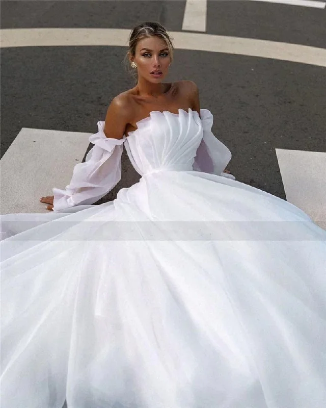 Savings Spectacular Women's Long Sleeved White Wedding Dress