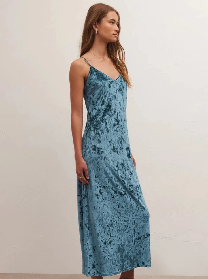 Overstock Selina Crushed Velvet Midi Dress - Abyss