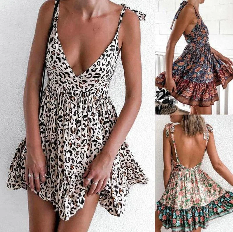 Deal Dash Women's Strappy Low-cut Printed Dress