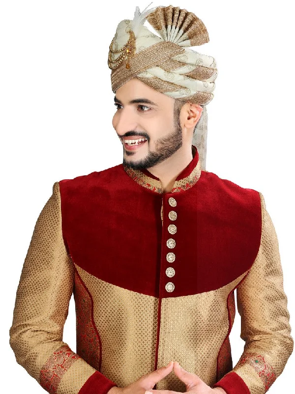 Limited Time Luxurious Gold Maroon Idian Wedding Indo-Western Sherwani for Men -RK1201 Limited Time Luxurious Gold Maroon Idian Wedding Indo-Western Sherwani for Men -RK1201