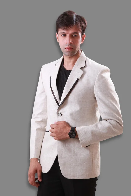 Deal Alert Notch Lapel Linen White Blazer For Men - BL5043SNT