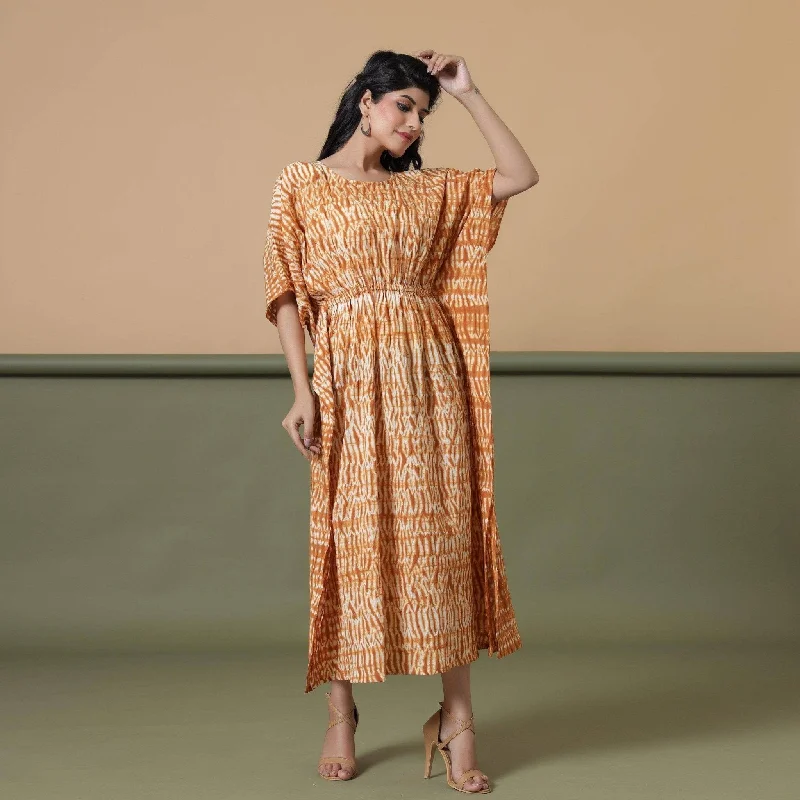 Savings Event Rust Sandstone Shibori Tie-Dye Cotton Maxi Kaftan Dress