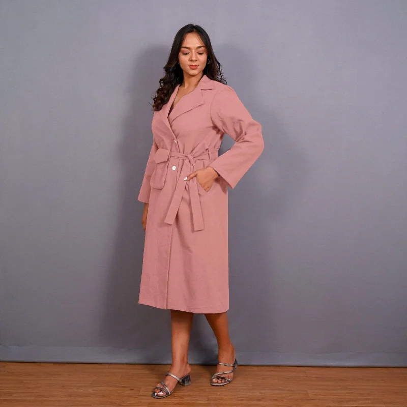 Deal Frenzy Pink Warm Cotton Flannel Midi Blazer Dress