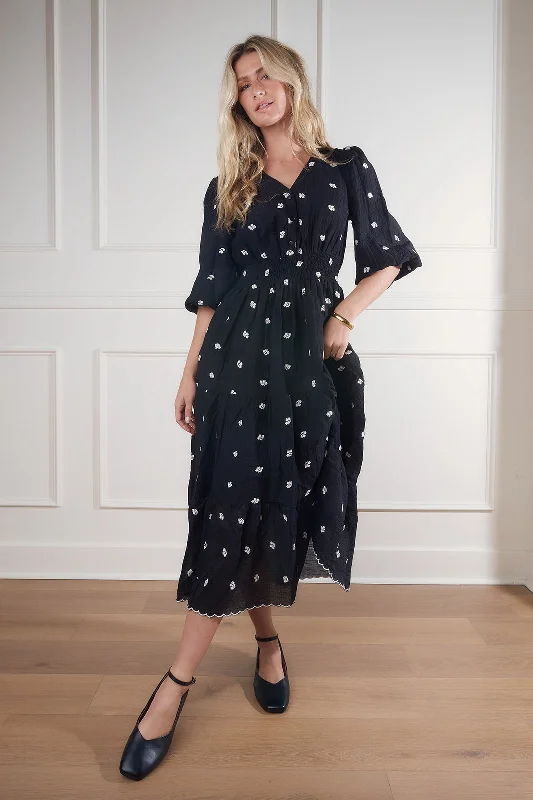 Buy More, Save More Lilah Embroidered Button Front Midi Dress