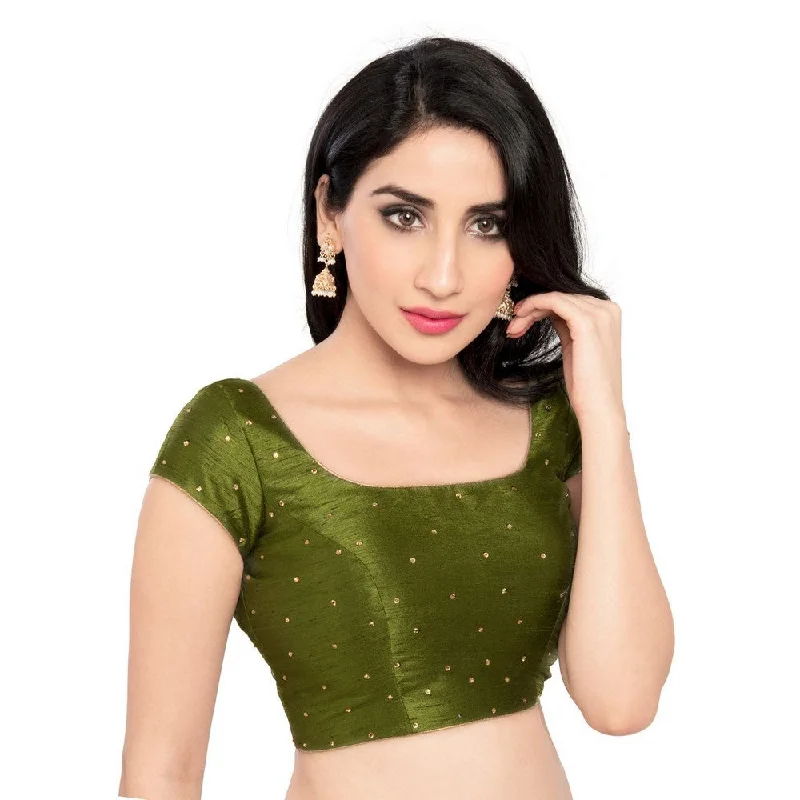 Shop and Save Lovely Stone Work Designer Indian Traditional Mehendi Round Neck Saree Blouse Choli (CO-202SL-Mehendi) Shop and Save Lovely Stone Work Designer Indian Traditional Mehendi Round Neck Saree Blouse Choli (CO-202SL-Mehendi)