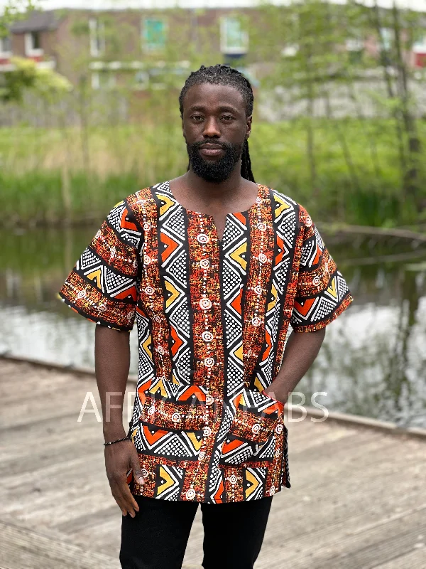 Exclusive Savings Brown / orange Bogolan Dashiki Shirt / Dashiki Dress - African print top - Unisex