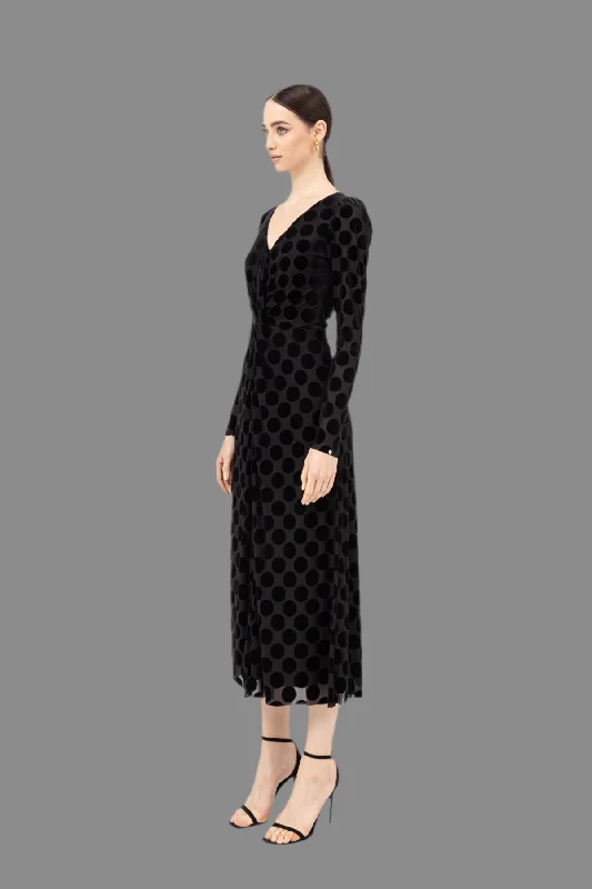 Referral Discount Black polka dot velvet - tulle midi dress