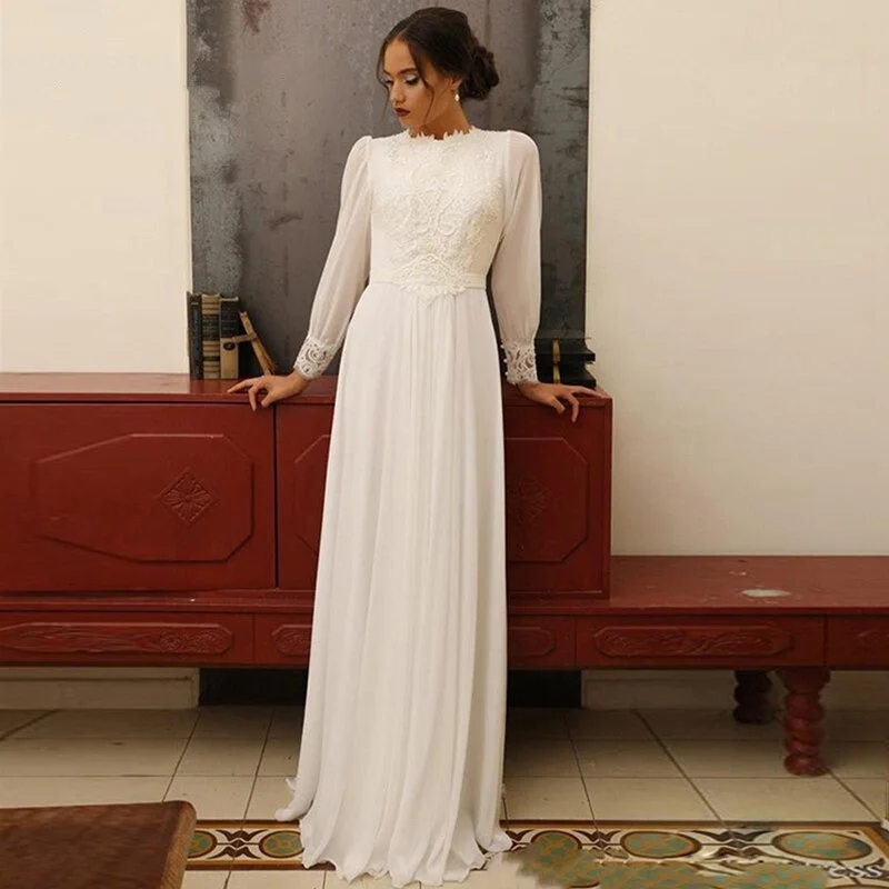 Early Access Women's Long Sleeved High Neck Vintage Wedding Dress