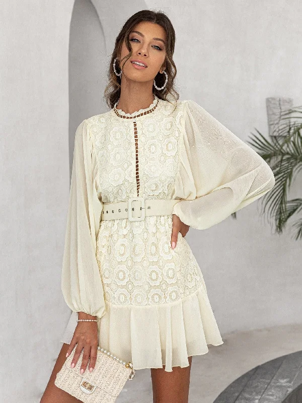 Act Now Women's Lace Chiffon Mini Dress With Belt