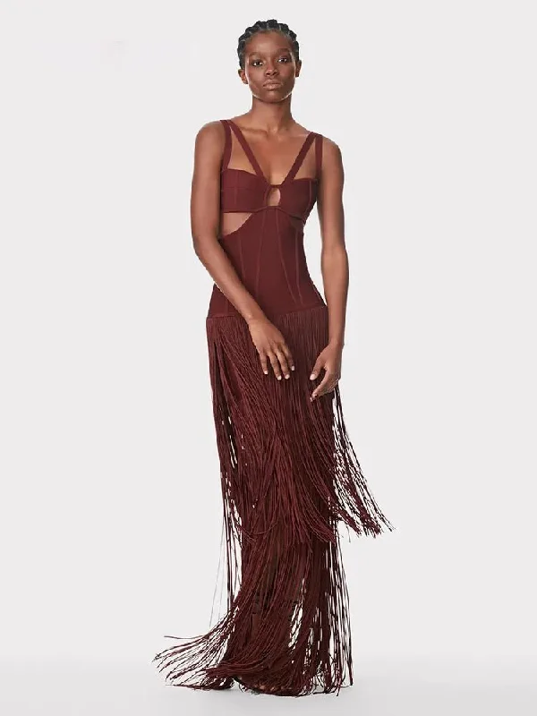 Members Only Tassel Maxi Cut out Bandage Dress