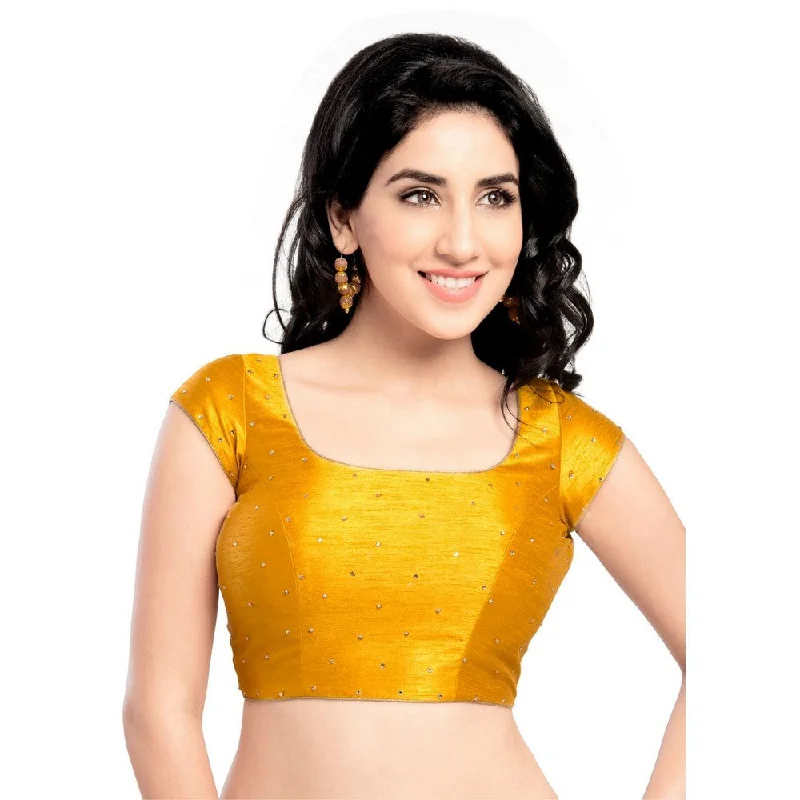 Savings Galore Lovely Stone Work Designer Indian Traditional Mustard Round Neck Saree Blouse Choli (CO-202SL-Mustard) Savings Galore Lovely Stone Work Designer Indian Traditional Mustard Round Neck Saree Blouse Choli (CO-202SL-Mustard)