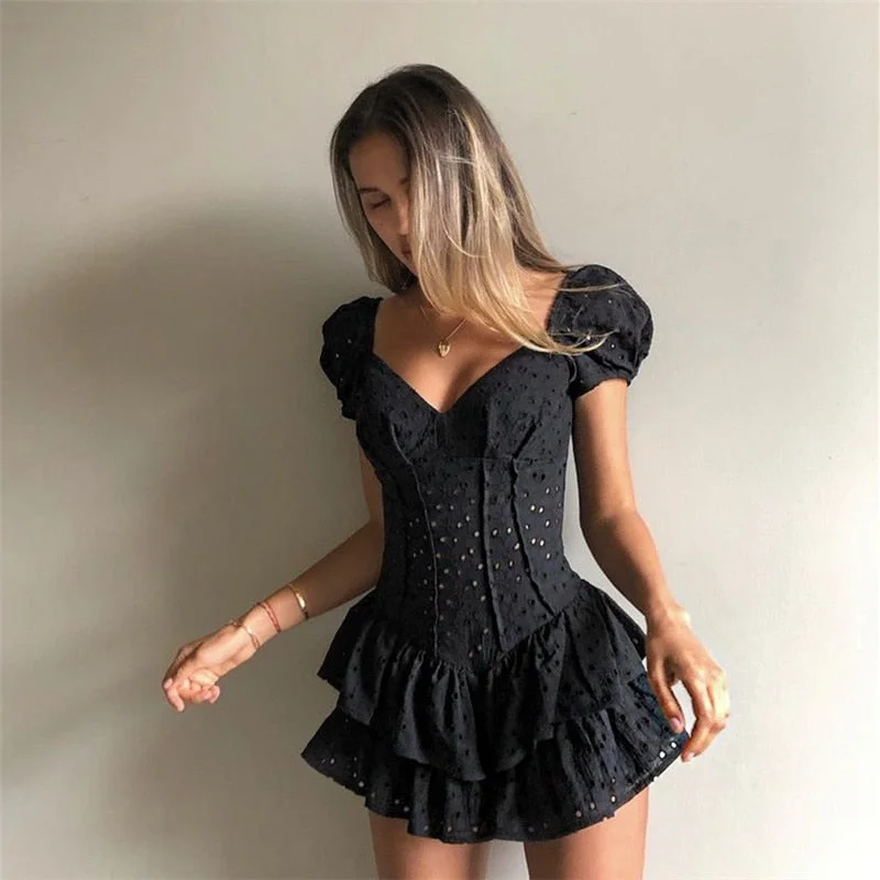 Fantastic Offers Women's Summer/Spring Pleated Puff Sleeve V-Neck Dress with Ruffles Fantastic Offers Women's Summer/Spring Pleated Puff Sleeve V-Neck Dress with Ruffles