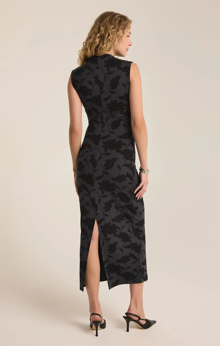 Price Drop Tatum Shadow Floral Midi Dress Black