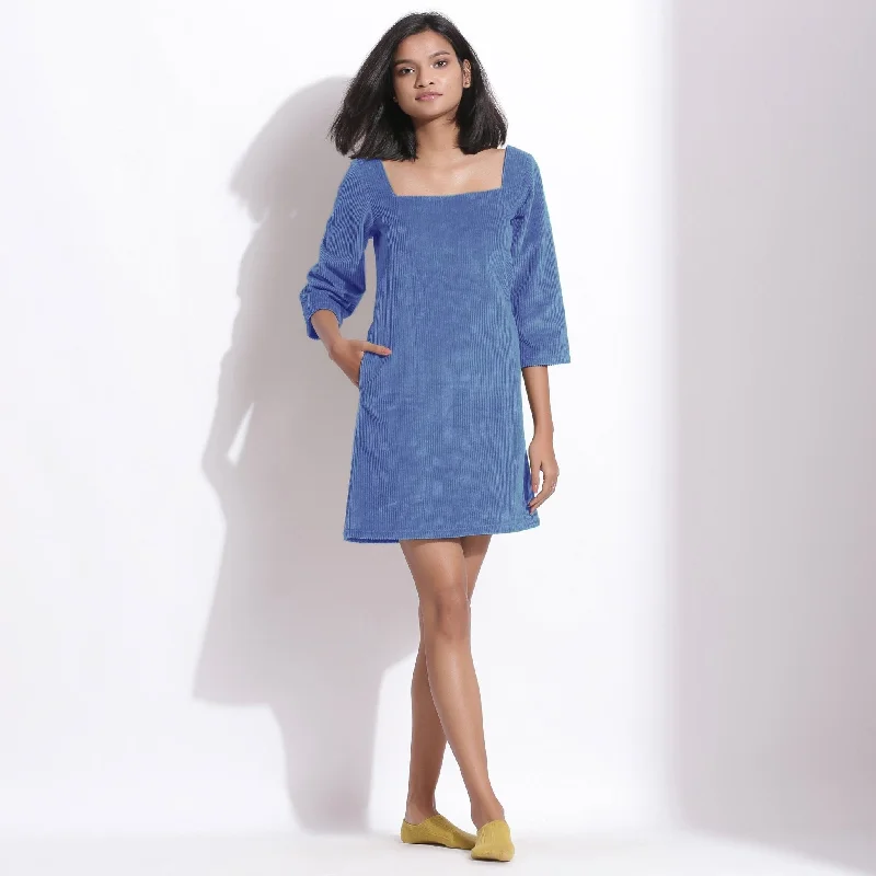 Unbeatable Prices Ice Blue Warm Cotton Corduroy Short Shift Dress