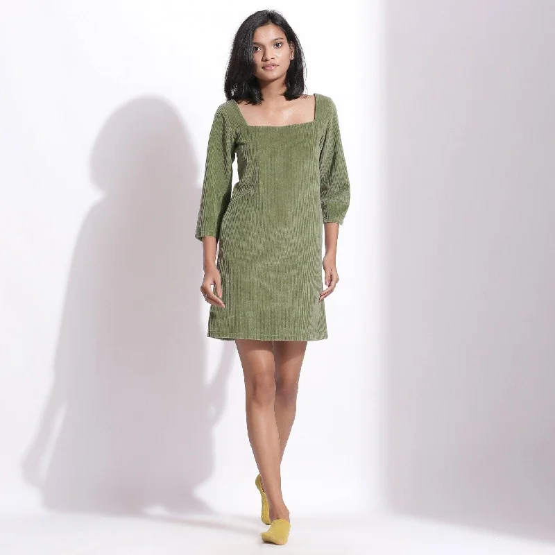 Huge Discounts Sage Green Warm Cotton Corduroy Short Shift Dress
