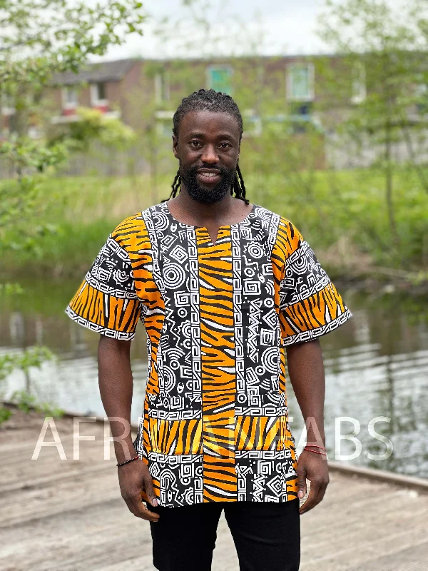 Super Sale Orange / white Bogolan Dashiki Shirt / Dashiki Dress - African print top - Unisex Super Sale Orange / white Bogolan Dashiki Shirt / Dashiki Dress - African print top - Unisex