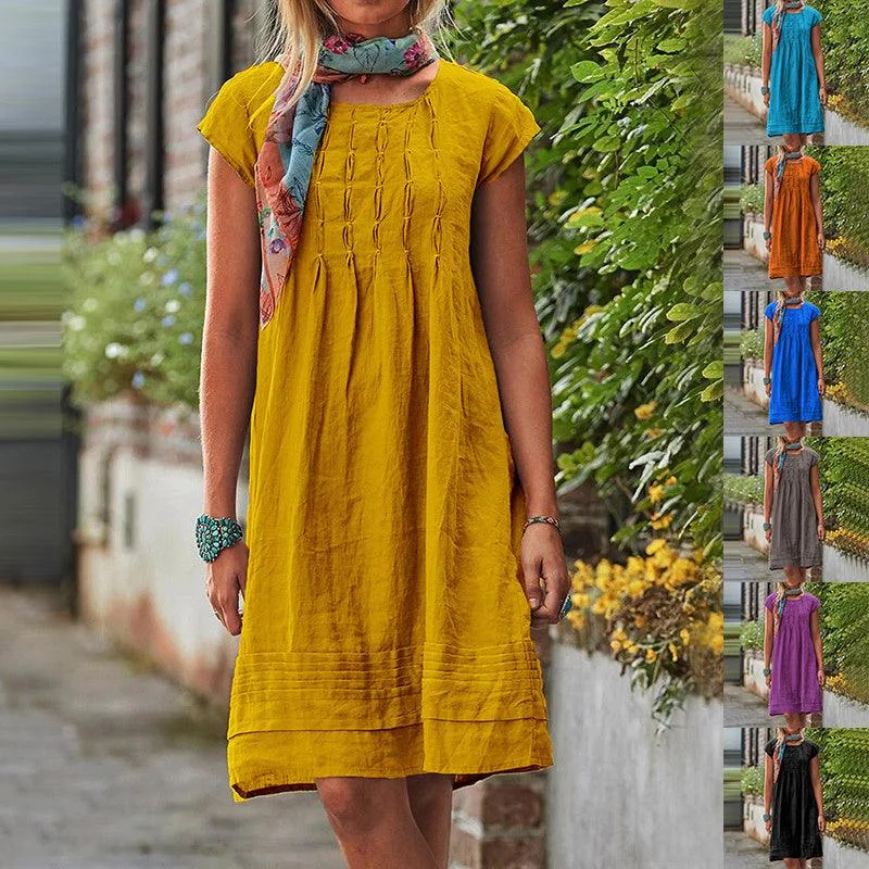 Extra Savings Fashion U-neck Short Sleeve Dress Summer Solid Straight Dresses Womens Clothing