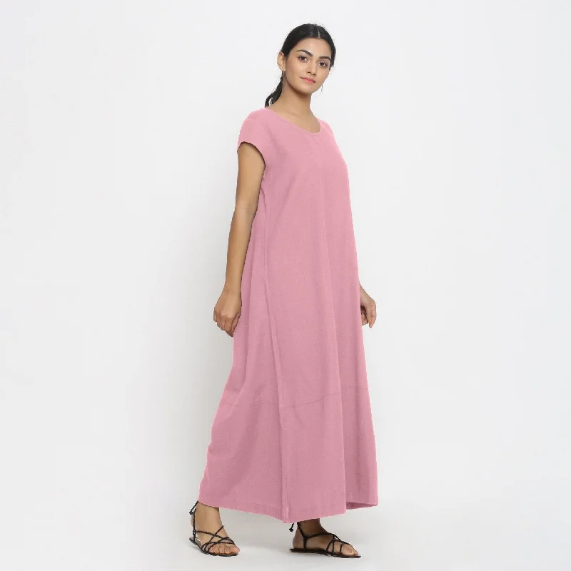 Buy Now Pink Cotton Flax Scoop Neck Paneled Maxi Dress