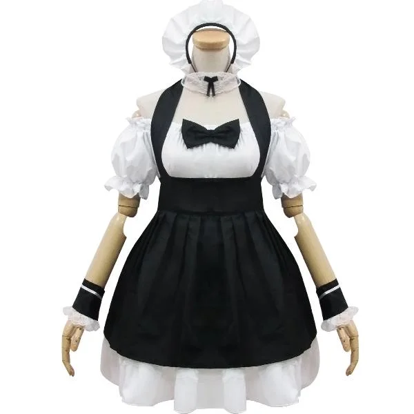 Best Bargains Black White Shoulder-less Bow Maid Dress SD00875
