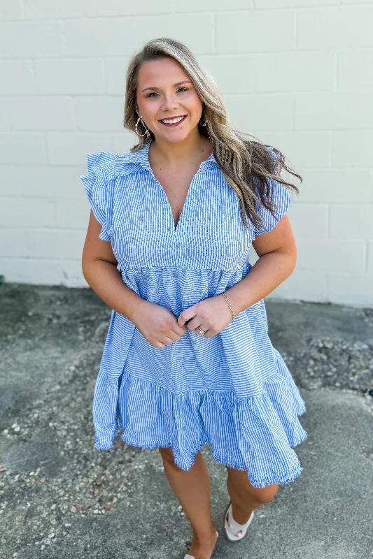 Special Discount Happy To Be Here Striped Tiered Dress