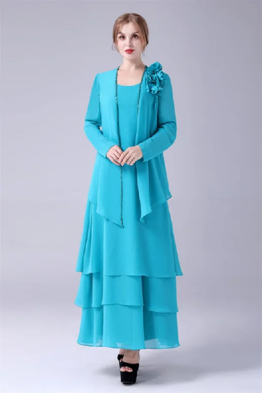 Big Discounts Blue Chiffon Mother Of The Bride Dresses With Jacket outfit
