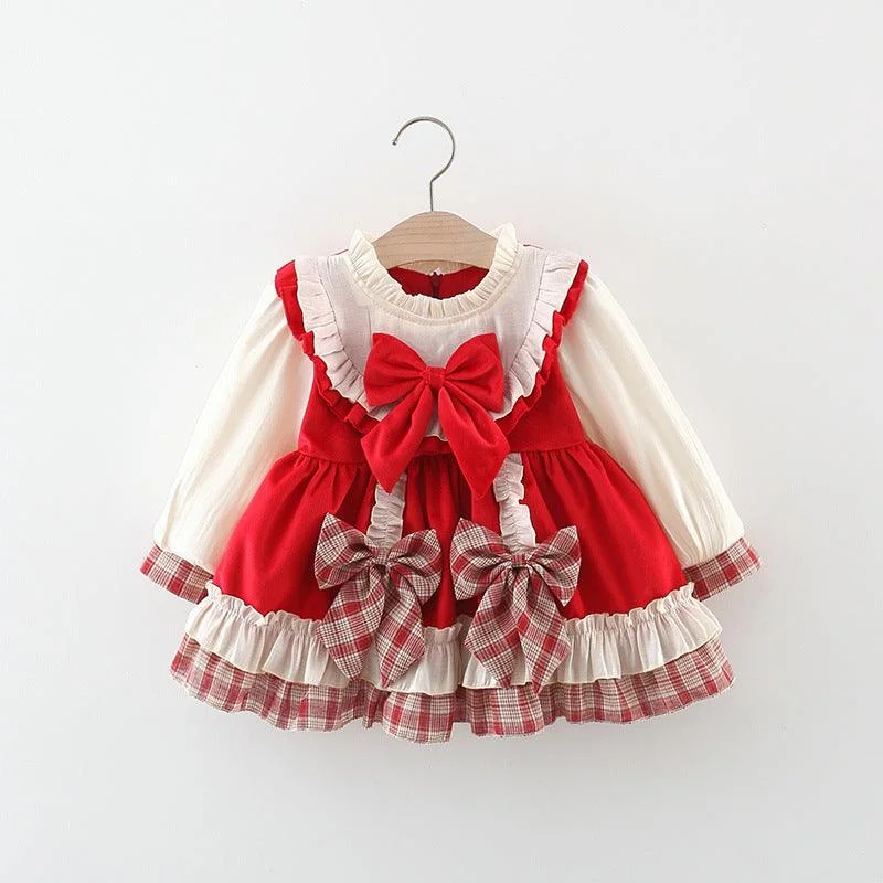 Special Promotion Girl's Plaid Cute Bow Dress
