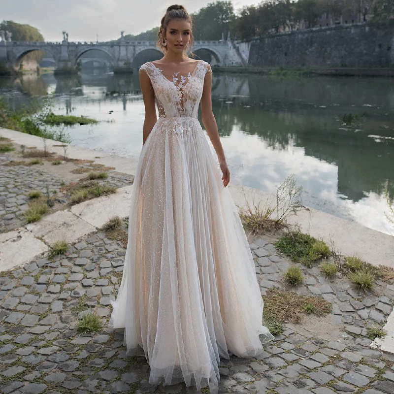 Massive Deals Women's V-Neck Sleeveless Wedding Dress