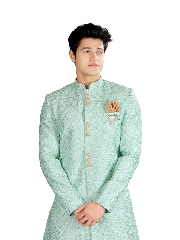Exclusive Offers Stylish Seafoam green color Indian Wedding Indo-Western Sherwani for Men -RK1204 Exclusive Offers Stylish Seafoam green color Indian Wedding Indo-Western Sherwani for Men -RK1204