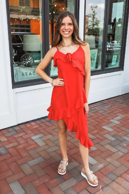Instant Savings Ruffle Rosette Dress - Red