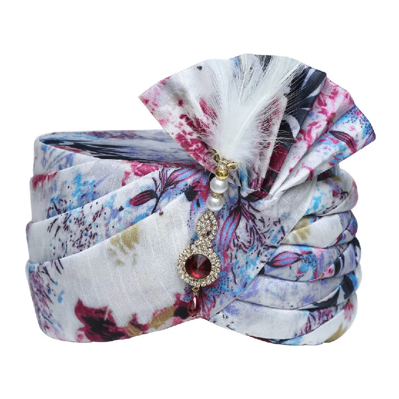 Get It Before It’s Gone Multi-Color Floral Print Wedding Safa Turban Pagdi -SNTBL0025