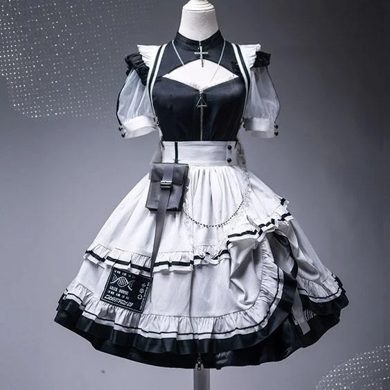 Online Only Cyber Maid Mesh Sleeve Dress SD01311