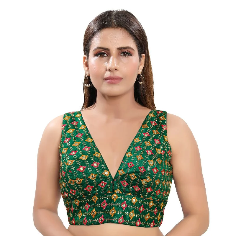 Bargain Blast Mesmerizing Green Designer Indian Plunging V-Neckline Saree Blouse Choli (X-995NS-Green) Bargain Blast Mesmerizing Green Designer Indian Plunging V-Neckline Saree Blouse Choli (X-995NS-Green)