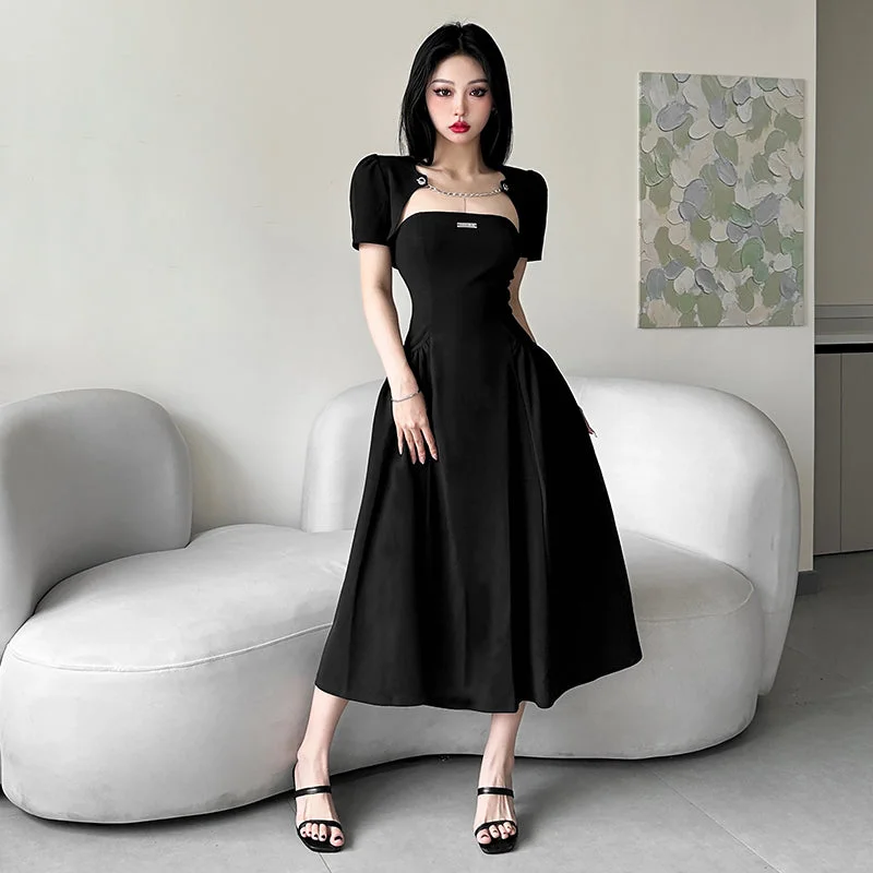 Steals and Deals Black Slim Chic Long Dress